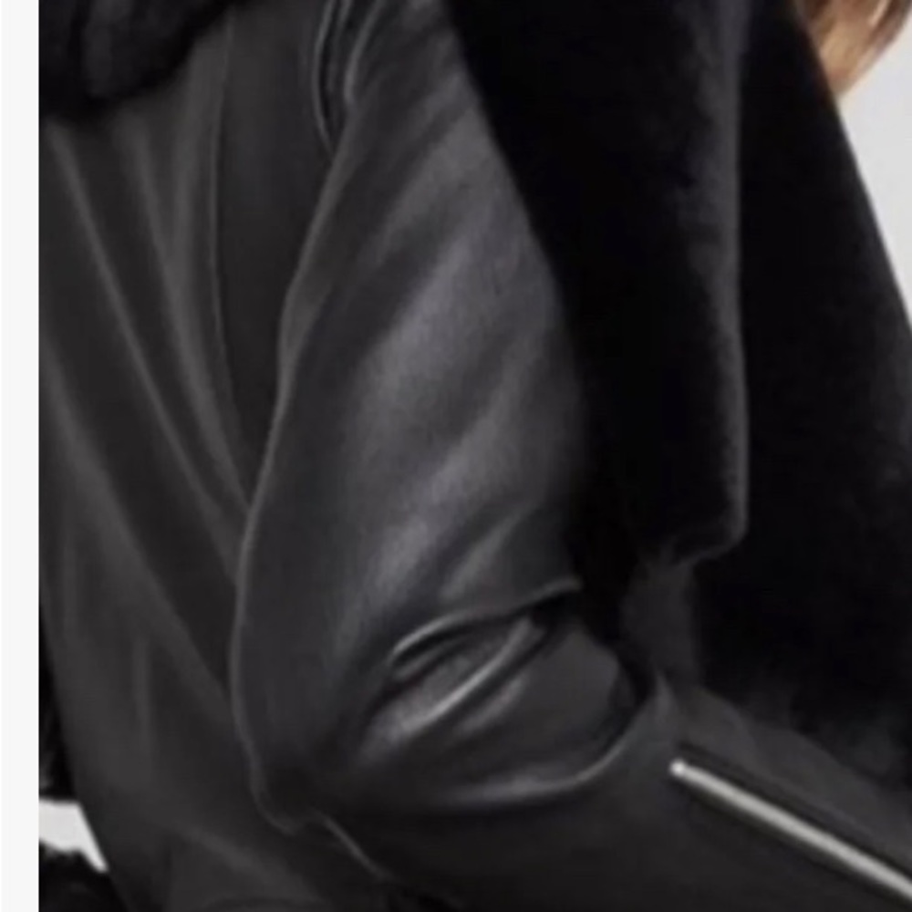 BCBG Maxazria Jade Leather Jacket faux fur Size S